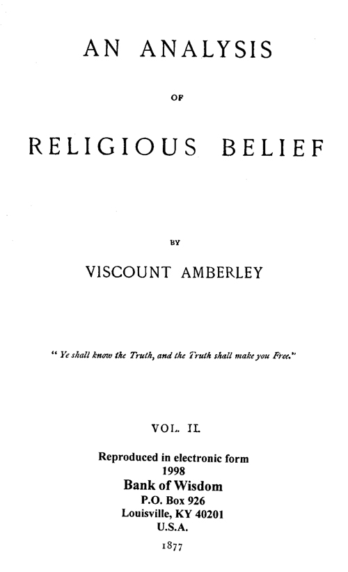 (image for) An Analysis of Religious Belief, Vol. 2 of 2 Vols. - Click Image to Close